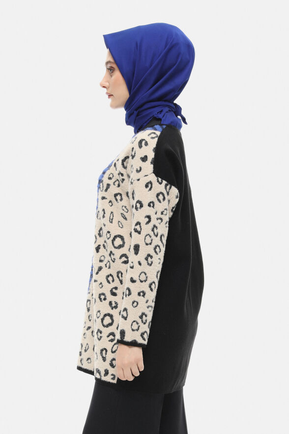 SETRMS SİYAH - SAX Leopar ve Zebra Desenli Triko Tunik 251735024 - 3