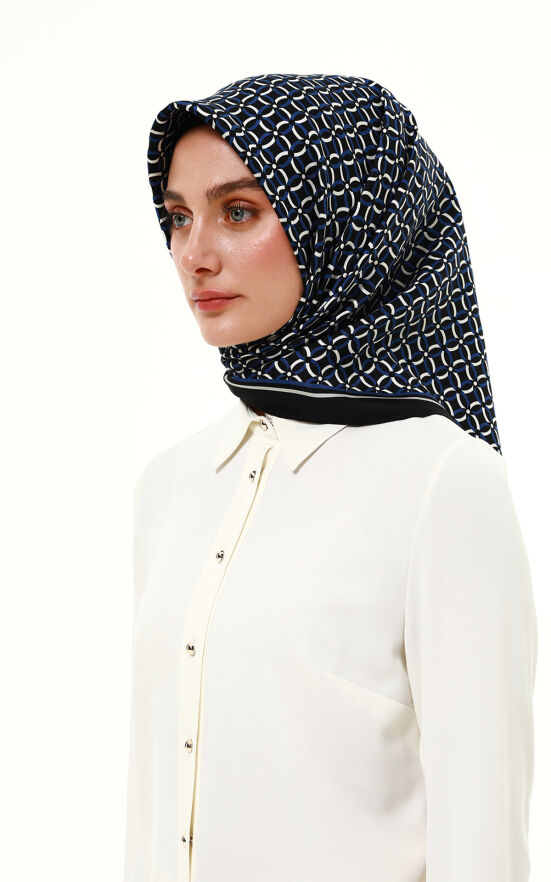 SETRMS SİYAH - SAX Renk Kombinli Twill İpek Eşarp 2517294855 - 3