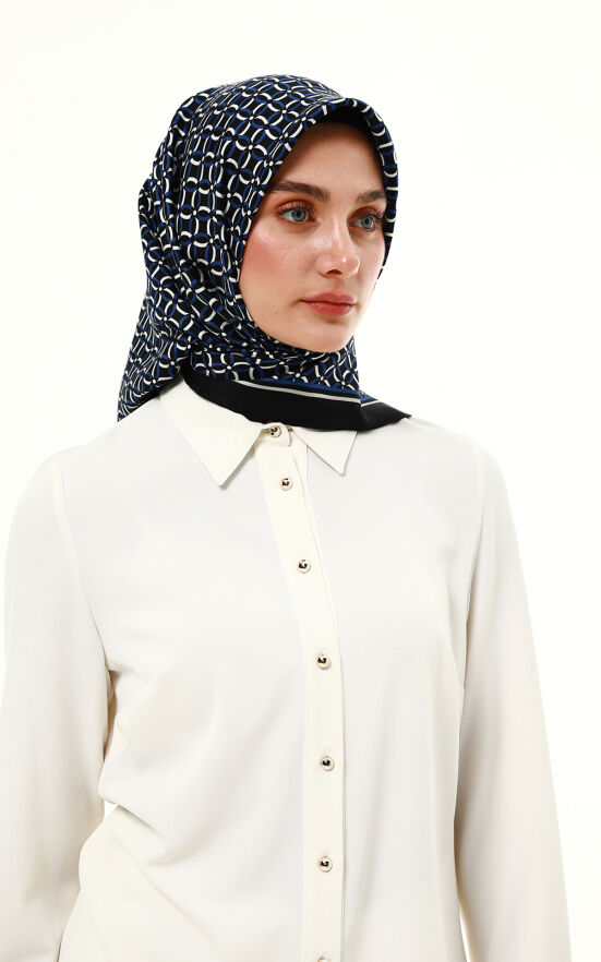 SETRMS SİYAH - SAX Renk Kombinli Twill İpek Eşarp 2517294855 - 1