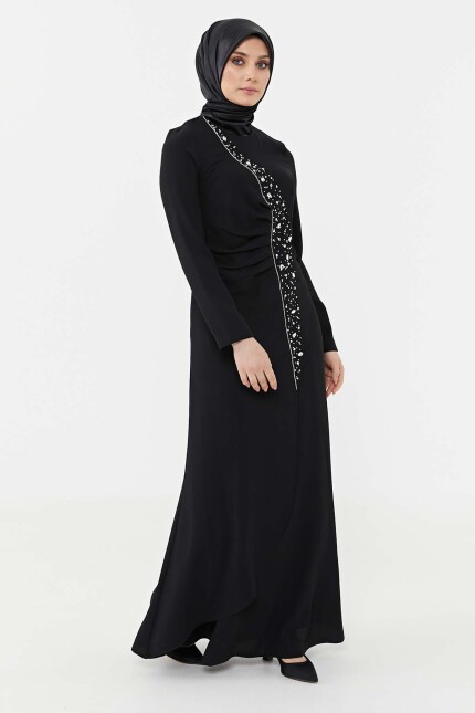 SETRMS SİYAH Taşlı Drape Detaylı Abiye Elbise 24251292325129 