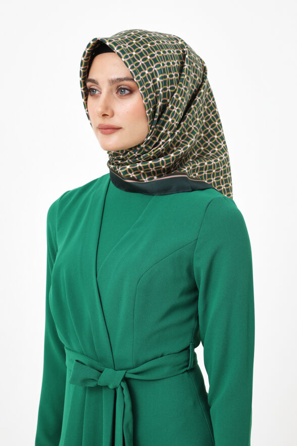 SETRMS YEŞİL Renk Kombinli Twill İpek Eşarp 2517294855 - 1